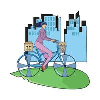 Entrega dentro bicicleta com dentro cidade estrada ilustração vetor