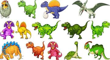 diferentes personagens de desenho animado de dinossauros e dragões de fantasia isolados vetor