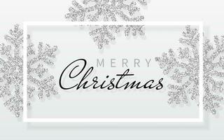 Natal fundo com brilhando prata flocos de neve e branco quadro. alegre Natal e feliz Novo ano cartão. vetor ilustração