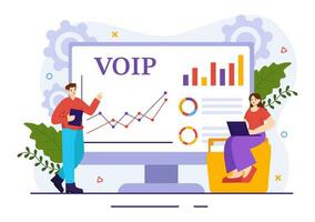 voip ou voz sobre Internet protocolo vetor ilustração com telefonia esquema tecnologia e rede telefone ligar Programas dentro plano fundo