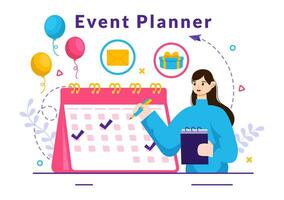 evento planejador vetor ilustração com planejamento agendar, Tempo gerenciamento, o negócio agenda e calendário conceito dentro plano desenho animado fundo