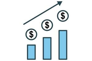 estoque mercado gráfico ícone. gráfico com dólar. ícone relacionado para financeiro mercados e investimentos. plano linha ícone estilo. elemento ilustração vetor