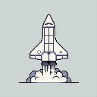 pixel arte ilustração espaço foguete. pixelizada foguete. espaço foguete avião pixelizada para a pixel arte jogos e ícone para local na rede Internet e vídeo jogo. velho escola retrô. vetor