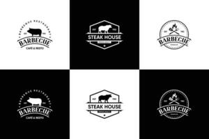 conjunto do vintage rótulo bife casa, churrasco logotipo Projeto para restaurante ou carne loja. vetor