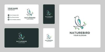 pássaro linha arte logotipo Projeto com folha combinação. natureza pássaro etiquetas logotipo vetor