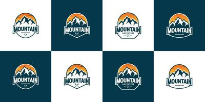 conjunto do montanha viagem emblema, montanha exploração crachá logotipo Projeto. vetor