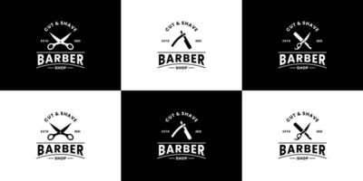 conjunto do retro barbearia logotipo Projeto vetor