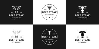 vintage carne bife logotipo Projeto para restaurante vetor