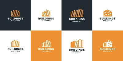 conjunto do edifícios logotipo Projeto. real Estado logotipo Projeto coleção vetor