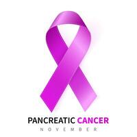 pancreático Câncer consciência mês. realista roxa fita símbolo. médico Projeto. vetor ilustração