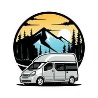 Van de campista - acampamento e viagem carro ilustração vetor