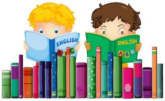 Meninos, leitura, livro inglês vetor