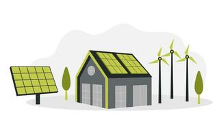 verde energia. inteligente grade. renovável. casa com moinhos de vento e solar energia painéis. vetor