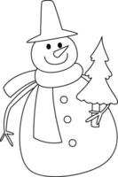 boneco de neve desenho animado desenhado com simples linhas. a boneco de neve tem ramo braços, desgasta uma chapéu, e é adornado para Natal com uma alegre boneco de neve desenho animado tendo Diversão em Natal dia. vetor