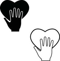 honestidade ícone. coração com mão placa. mão em coração símbolo. fidelidade e devoção logotipo. plano estilo. vetor