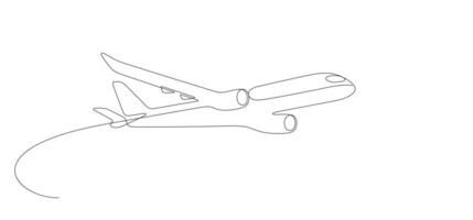 vôo avião descolar e curvado linha minimalista contínuo 1 linha desenhando vetor