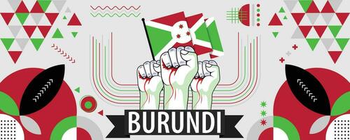 Burundi nacional ou independência dia bandeira para país celebração. bandeira do Burundi com elevado punhos. moderno retro Projeto com typorgaphy abstrato geométrico ícones. vetor ilustração.