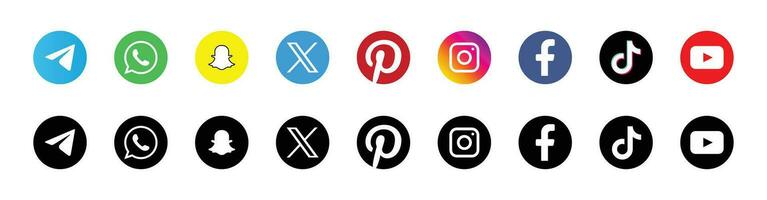 principal social meios de comunicação marca logotipos - ícones para Facebook, Instagram, Twitter, Youtube vetor