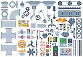 plano maquinaria. auto construção diferente mecanismo, técnico engrenagens, pinhão, haste, articulações, fábrica equipamento máquina partes vetor conjunto