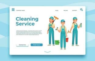 limpeza serviço aterrissagem página. profissional serviço de limpeza, pessoas com especial equipamento vetor