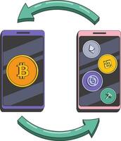 troca do criptomoeda moedas em conectados trocas. vetor ilustração dentro retro estilo