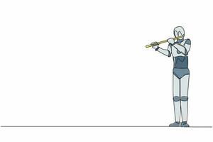 único flautista de robô de desenho de linha contínua tocando música clássica no instrumento de sopro. inteligência artificial robótica. indústria de tecnologia eletrônica. ilustração em vetor de design gráfico de uma linha