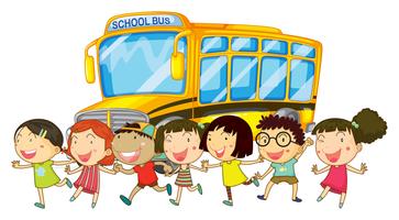 Alunos e ônibus escolar vetor