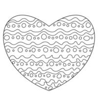 página para colorir em forma de coração com ondas e círculos, cartão de dia dos namorados com padrões simples vetor
