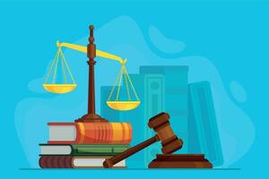lei e justiça. escala justiça e de madeira juiz martelo, leilão símbolo, legal lei e judiciário, ensaios julgamento, legislação vetor conceito