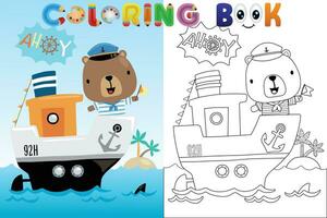 vetor coloração livro com Urso marinheiro em barco