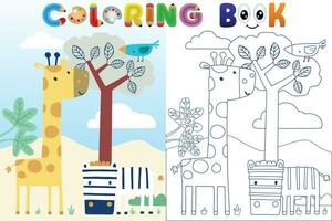vetor coloração livro com engraçado animais desenho animado dentro floresta