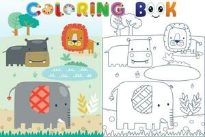 vetor coloração livro com engraçado animais desenho animado dentro floresta