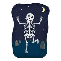 desenho animado fofa esqueleto com noite cemitério fundo clipart gráficos vetor