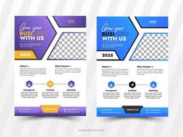 corporativo folheto Projeto modelo. disposição moderno com roxa cor Tamanho uma 4, fácil para usar e editar. vetor