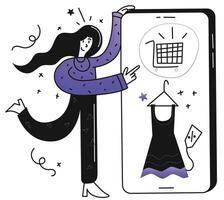 vetor ilustração do uma jovem mulher usando uma Smartphone para fazer compras on-line.