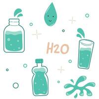 beber Mais água, h2o vetor ilustração, desenho animado água garrafas
