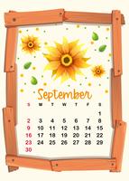 Modelo de calendário com girassol para setembro vetor