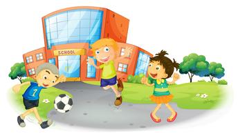 Crianças jogando futebol na escola vetor
