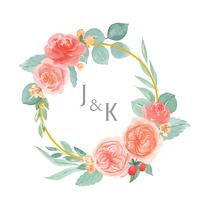 Mão de aquarela floral pintada com borda de quadro de grinaldas de texto, exuberante flores aquarelle isolado no fundo branco. Design flores decoração para cartão, salvar a data, cartões de convite de casamento, cartaz, banner design. vetor