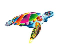 tartaruga marinha de tintas multicoloridas. respingo de aquarela, desenho colorido, realista. ilustração vetorial de tintas vetor