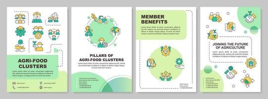 agroalimentar clusters criativo verde gradiente folheto modelo, folheto Projeto com fino linear simples ícones, 4 vetor layouts.