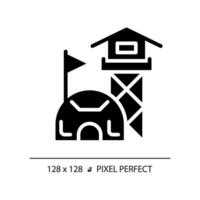 2d pixel perfeito glifo estilo militares base ícone, isolado vetor, plano silhueta ilustração representando armas. vetor