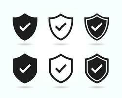 conjunto do proteção ícone vetor. segurança escudos com Verifica marca ícone. seguro, guarda, segurança ícone símbolo ilustração vetor