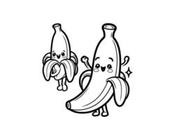 fofa desenho animado do banana ilustração para coloração livro esboço linha arte. banana mascote Projeto com dinâmico pose vetor