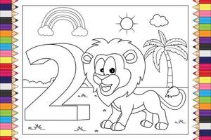 colorir desenho animado de animais com número para crianças vetor