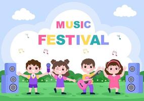 ilustração em vetor fundo festival de música com instrumentos musicais e performance de canto ao vivo para modelo de cartaz, banner ou brochura