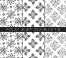 coleção do desatado vetor padrões. abstrato Preto e branco padrões em uma branco fundo. plantas.