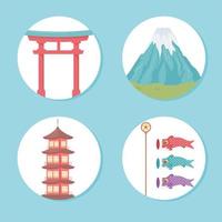 ícones redondos da cultura japonesa vetor