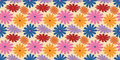 groovy margarida flores desatado padronizar. floral vetor fundo dentro Década de 1970 hippie retro estilo para impressão em têxtil, invólucro papel, rede Projeto e social meios de comunicação
