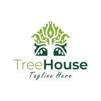 logotipo de vetor de casa na árvore